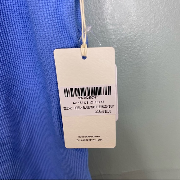 Zulu & Zephyr Waffle Bodysuit One Shoulder Swim Bikini Size 12 Ocean Blue - Picture 3 of 8